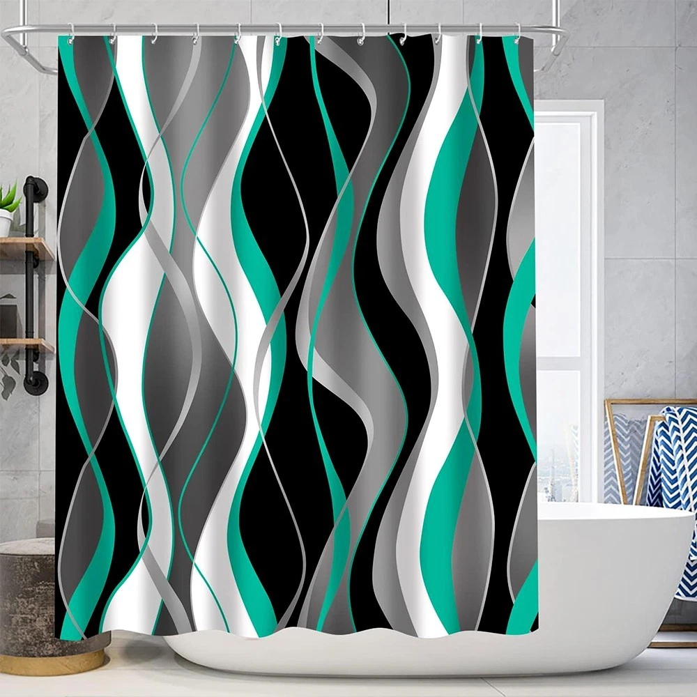 4 PCS BATHROOM SET WITH SHOWER CURTAIN AND RUGS MEMORY FOAM MATS TOILET COVER