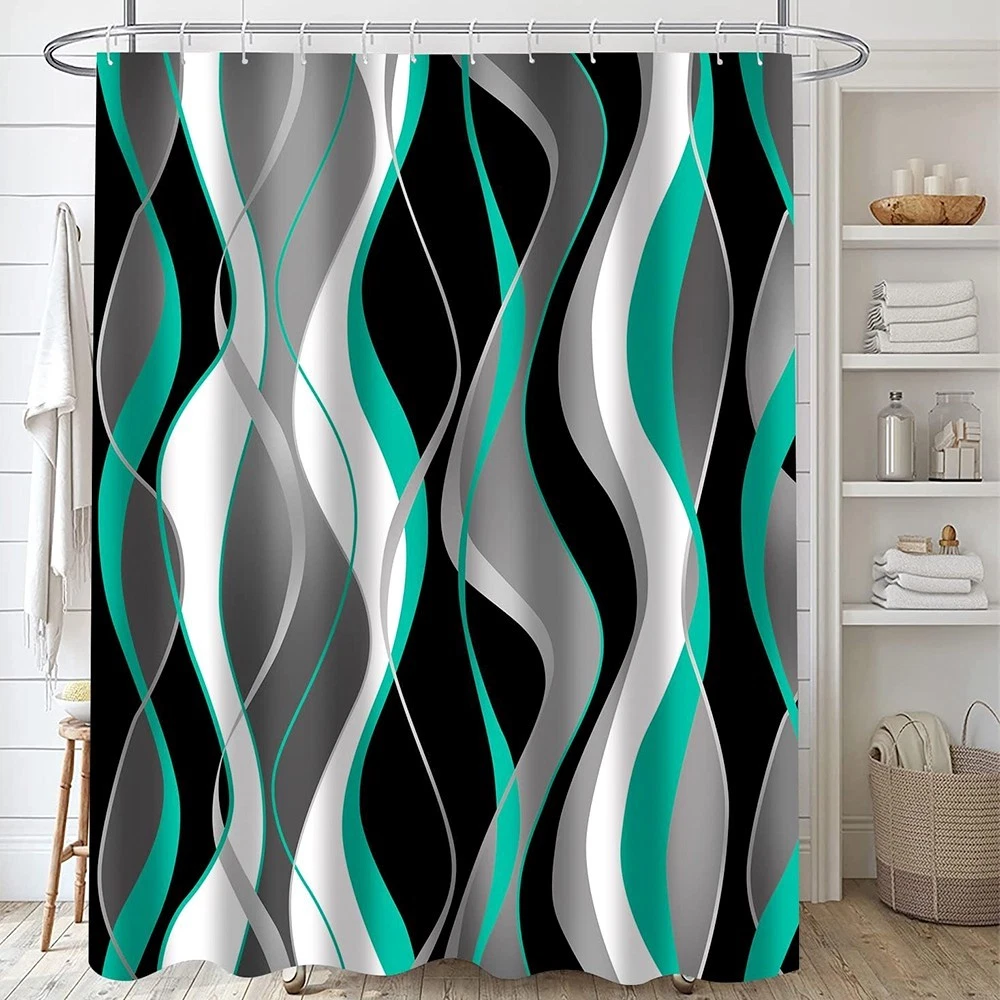 4 PCS BATHROOM SET WITH SHOWER CURTAIN AND RUGS MEMORY FOAM MATS TOILET COVER