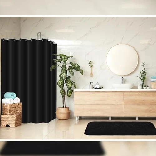 4 Pcs Bathroom Shower Curtain Set with Non Slip Rugs, Toilet Lid Cover and