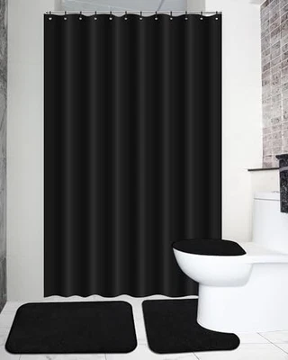  4 Pcs Bathroom Shower Curtain Set with Non Slip Rugs, Toilet Lid Cover and 