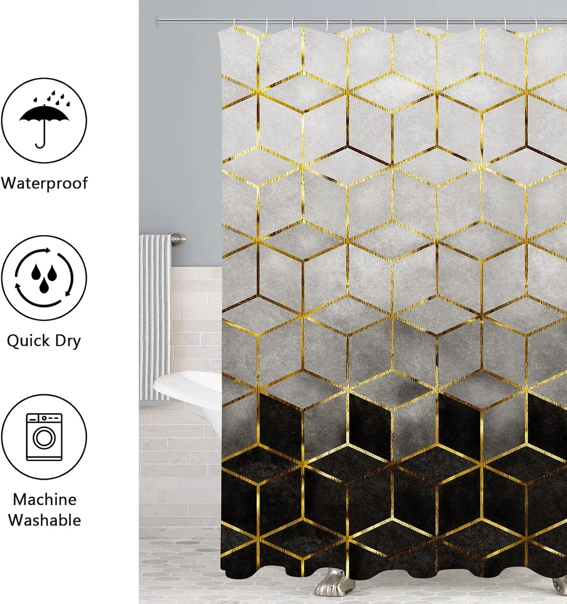4 Pcs Bathroom Shower Curtain Set with Non-Slip Rugs, Toilet Lid Cover