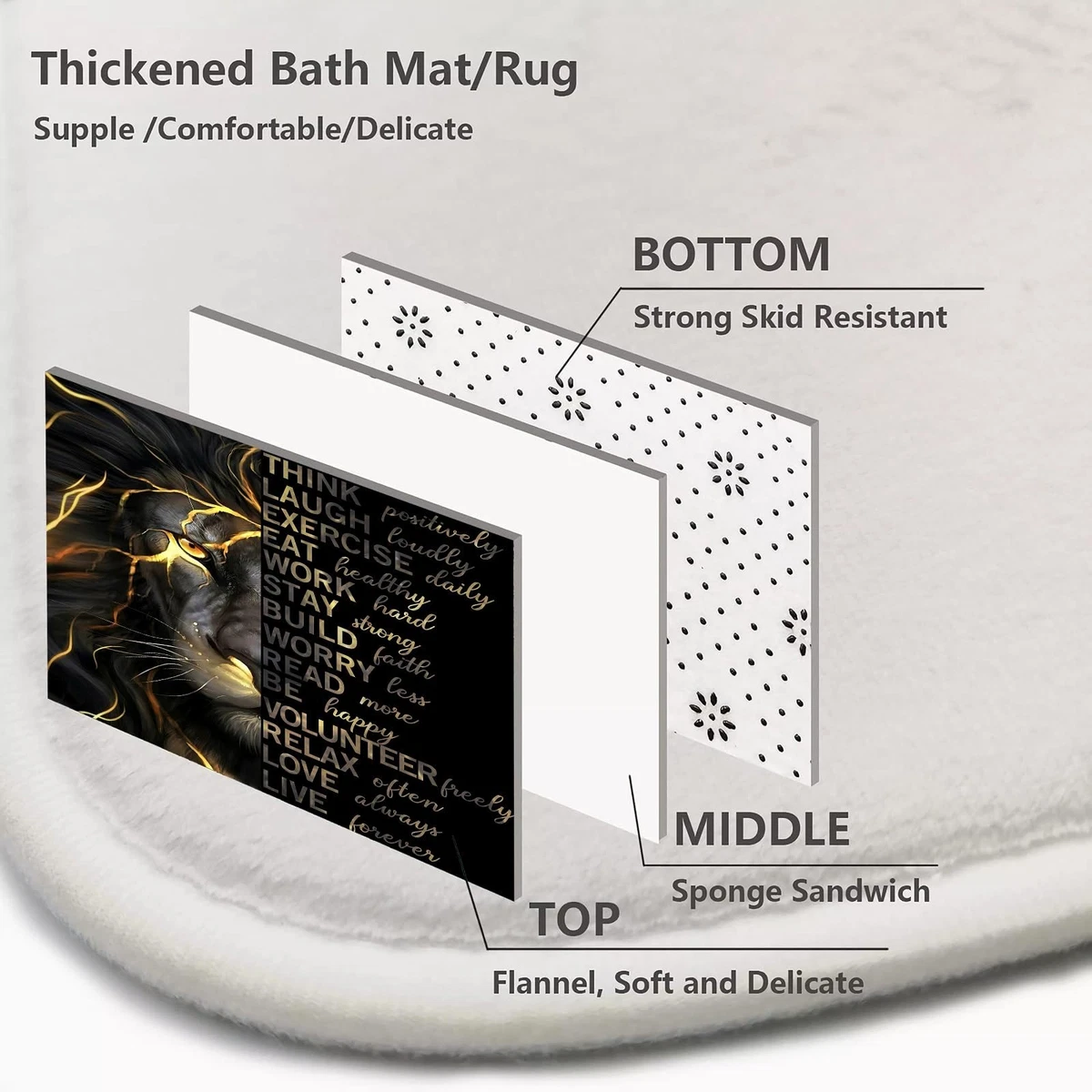 4 Pcs Black Gold Lion Shower Curtain Set with Bath Rugs & Toilet Lid Cover