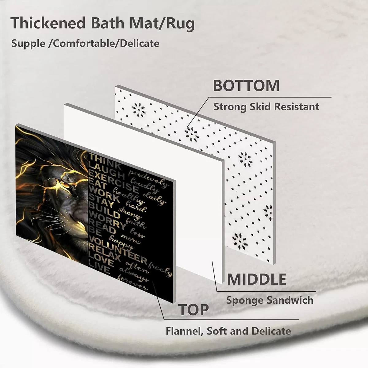 4 Pcs Black Gold Lion Shower Curtain Set with Rugs and Toilet Lid Cover, Insp...