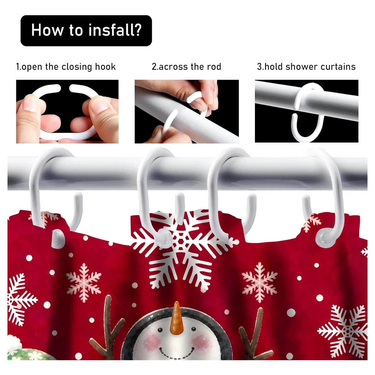 4 Pcs Christmas Snowman Shower Curtain Set with Rugs Bath Mat Toilet Lid Cover