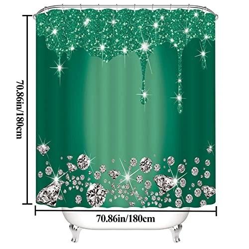 4 Pcs Deep Green Shower Curtain Set w/ Rug & Toilet Cover