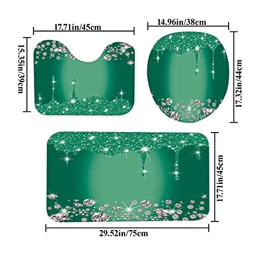 4 Pcs Deep Green Shower Curtain Set w/ Rug & Toilet Cover