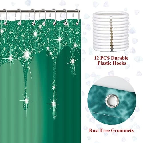 4 Pcs Deep Green Shower Curtain Set w/ Rug & Toilet Cover