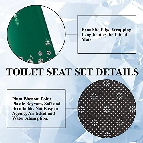 4 Pcs Deep Green Shower Curtain Set w/ Rug & Toilet Cover