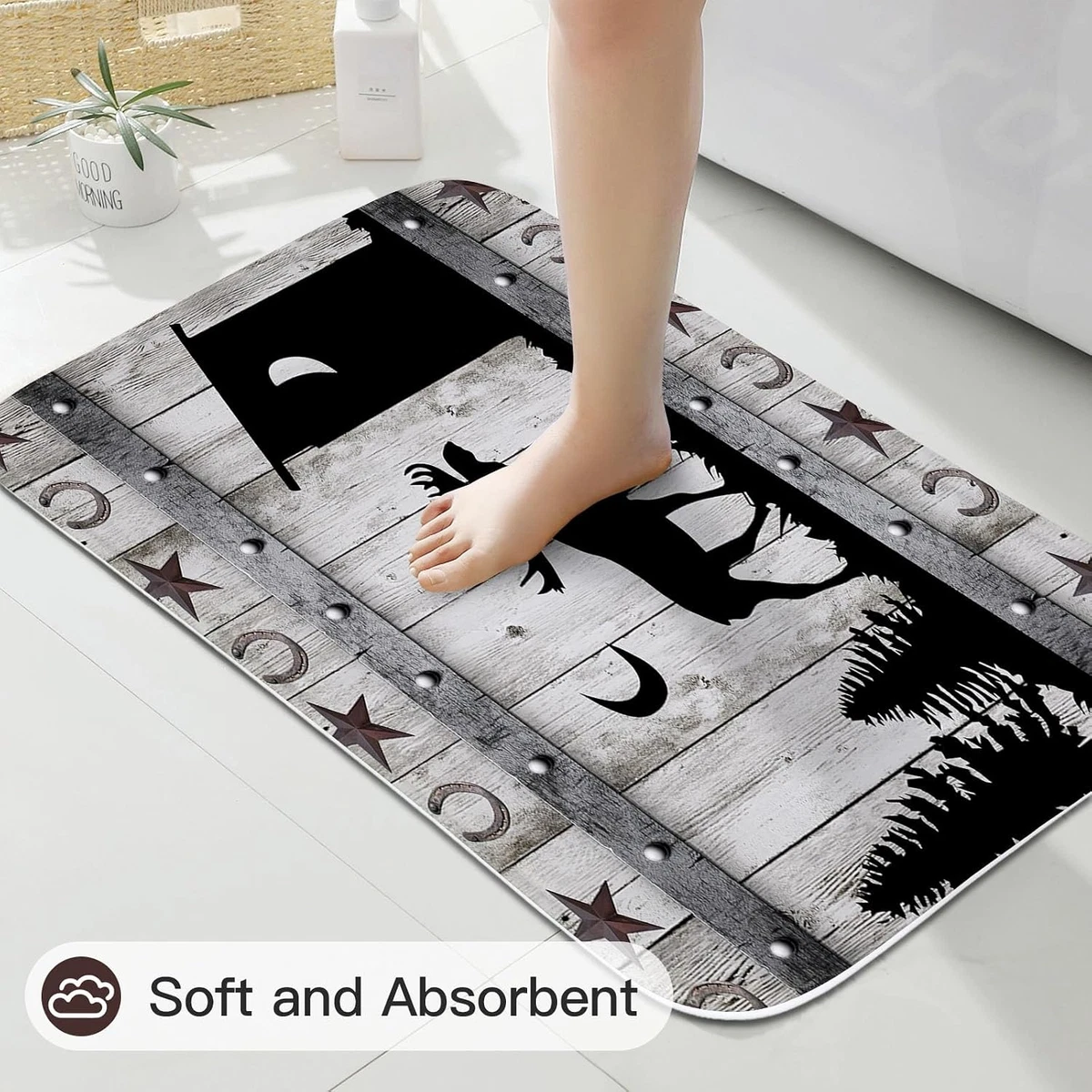 4 Pcs Forest Deer Shower Curtain Set with Non-Slip Rugs, Toilet Lid Cover and Ba