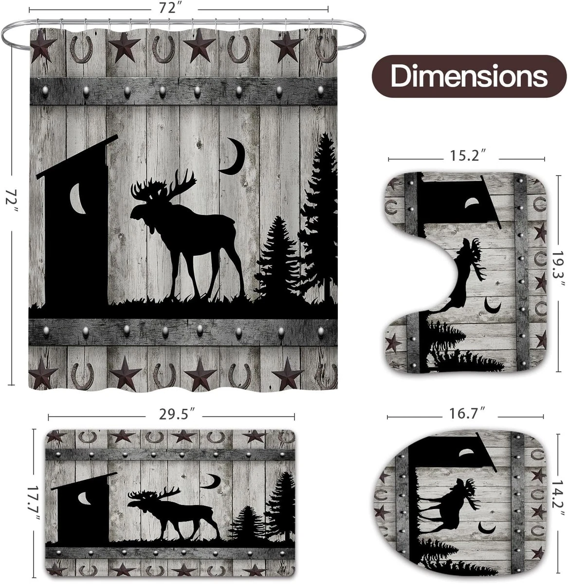 4 Pcs Forest Deer Shower Curtain Set with Non-Slip Rugs, Toilet Lid Cover and Ba