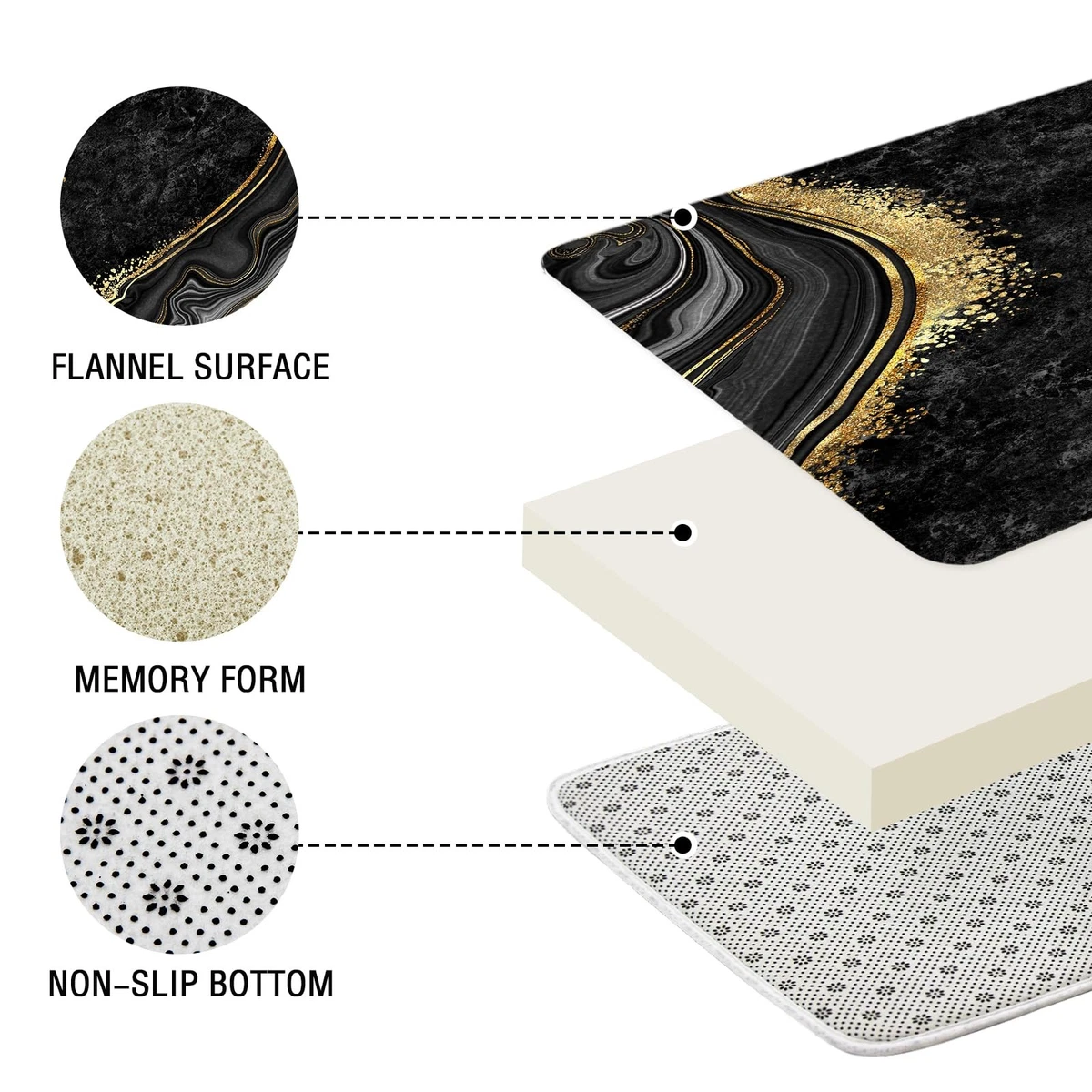 4 Pcs Luxury Marble Shower Curtain Set with Non-Slip Rugs, Toilet Lid Cover a...