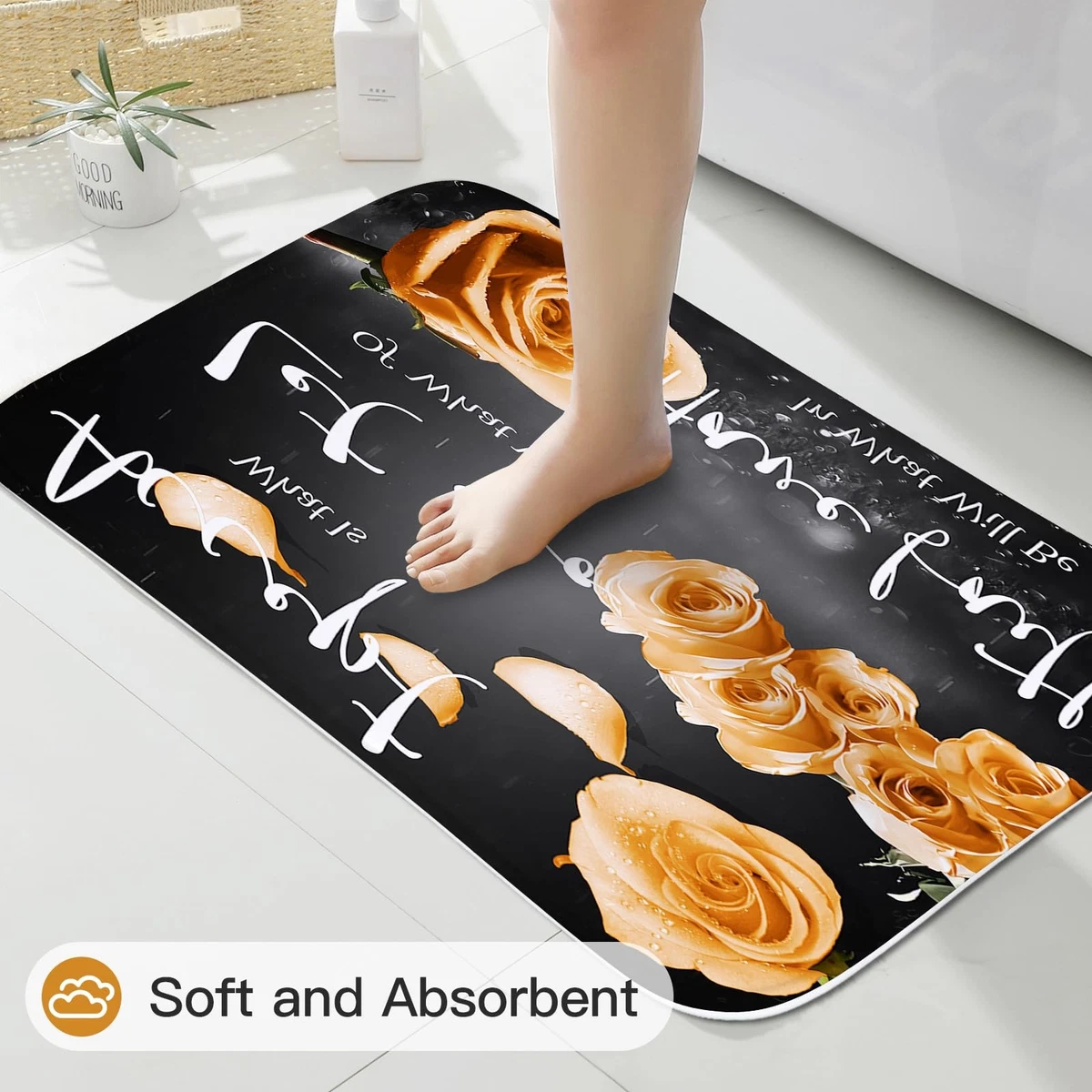 4 Pcs Orange Rose Shower Curtain Sets with Non-Slip Rug, Toilet Lid Cover, Ba...