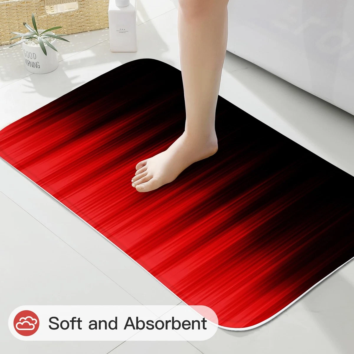 4 Pcs Red and Black Gradient Shower Curtain Set with Rugs and Toilet Lid Cover,