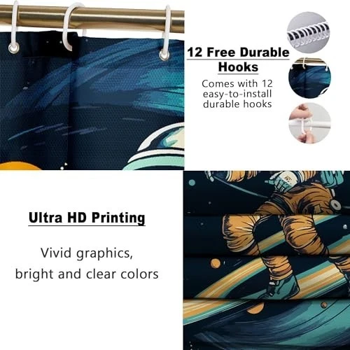 4 Pcs Space Bathroom Shower Curtain Set with Rugs, Bath Mat & Toilet Lid Cover,