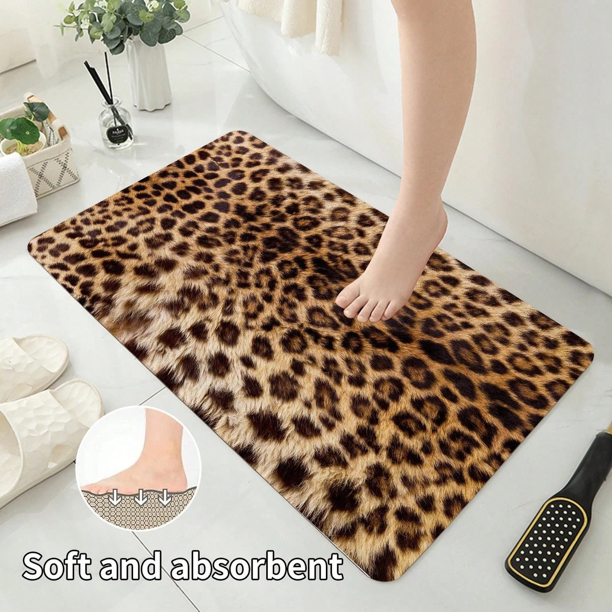 4PC Leopard Shower Curtain Set Bathroom Decor Fabric Bath Mat Toilet Cover