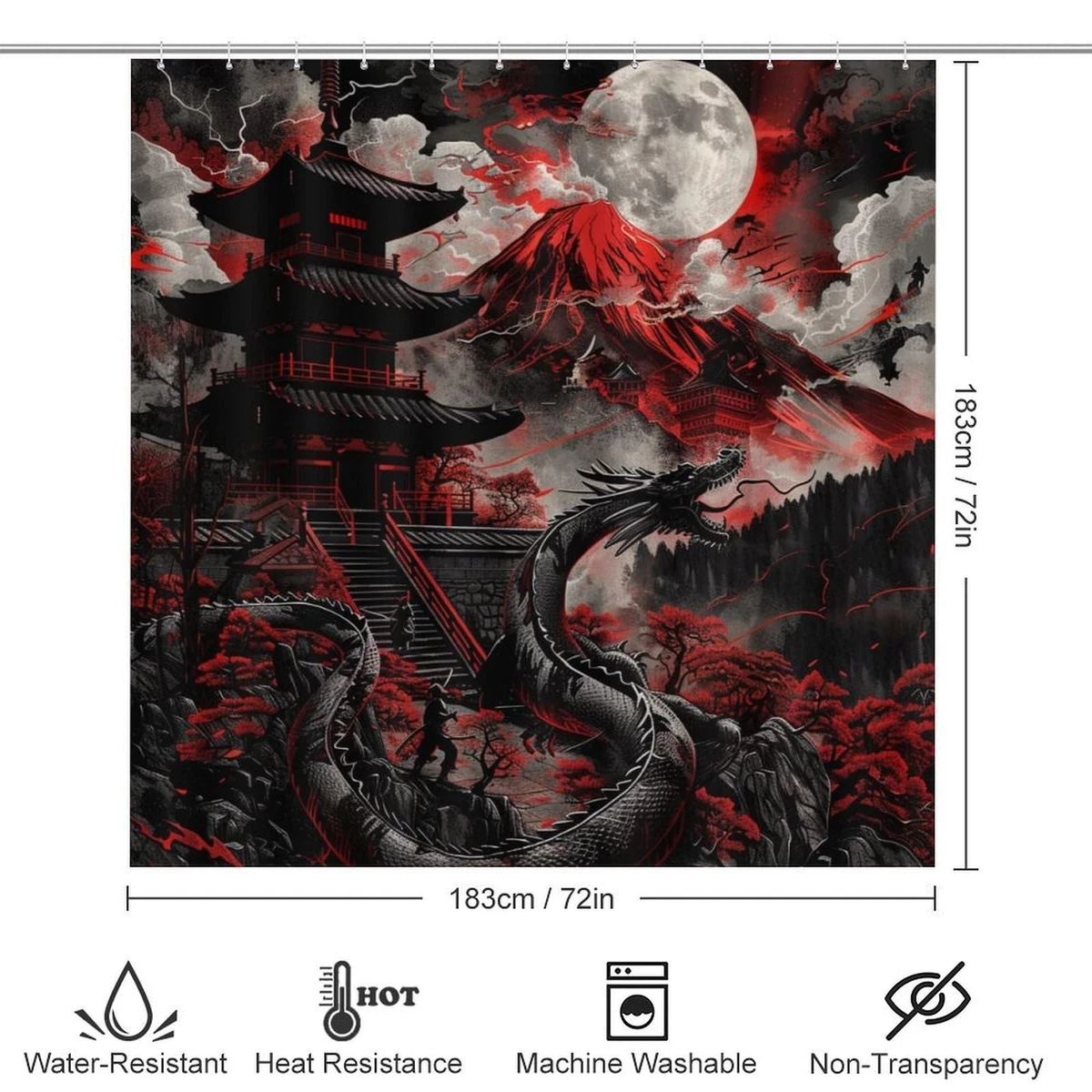 4Pcs Asian Dragon Shower Curtain Set with Rugs, Toilet Lid Cover and Bath Mat...
