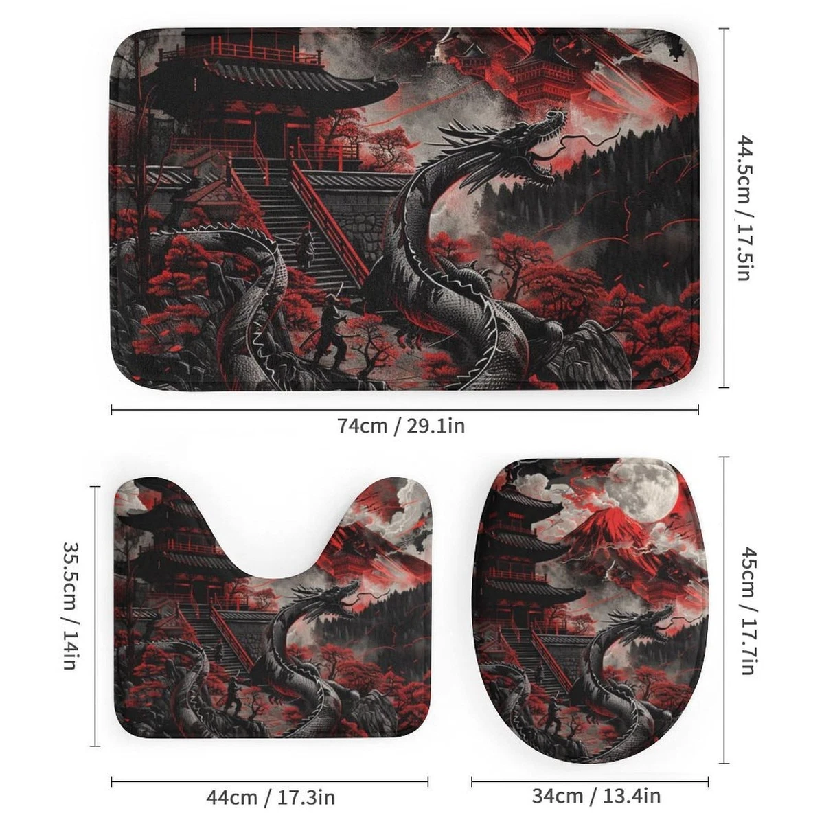 4Pcs Asian Dragon Shower Curtain Set with Rugs, Toilet Lid Cover and Bath Mat...