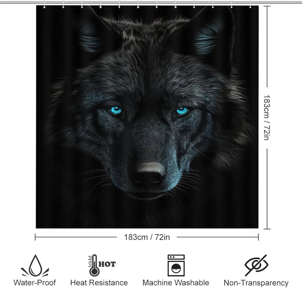 4Pcs Black Wolf Shower Curtain Set with Non-Slip Rugs, Toilet Lid Cover & Mat