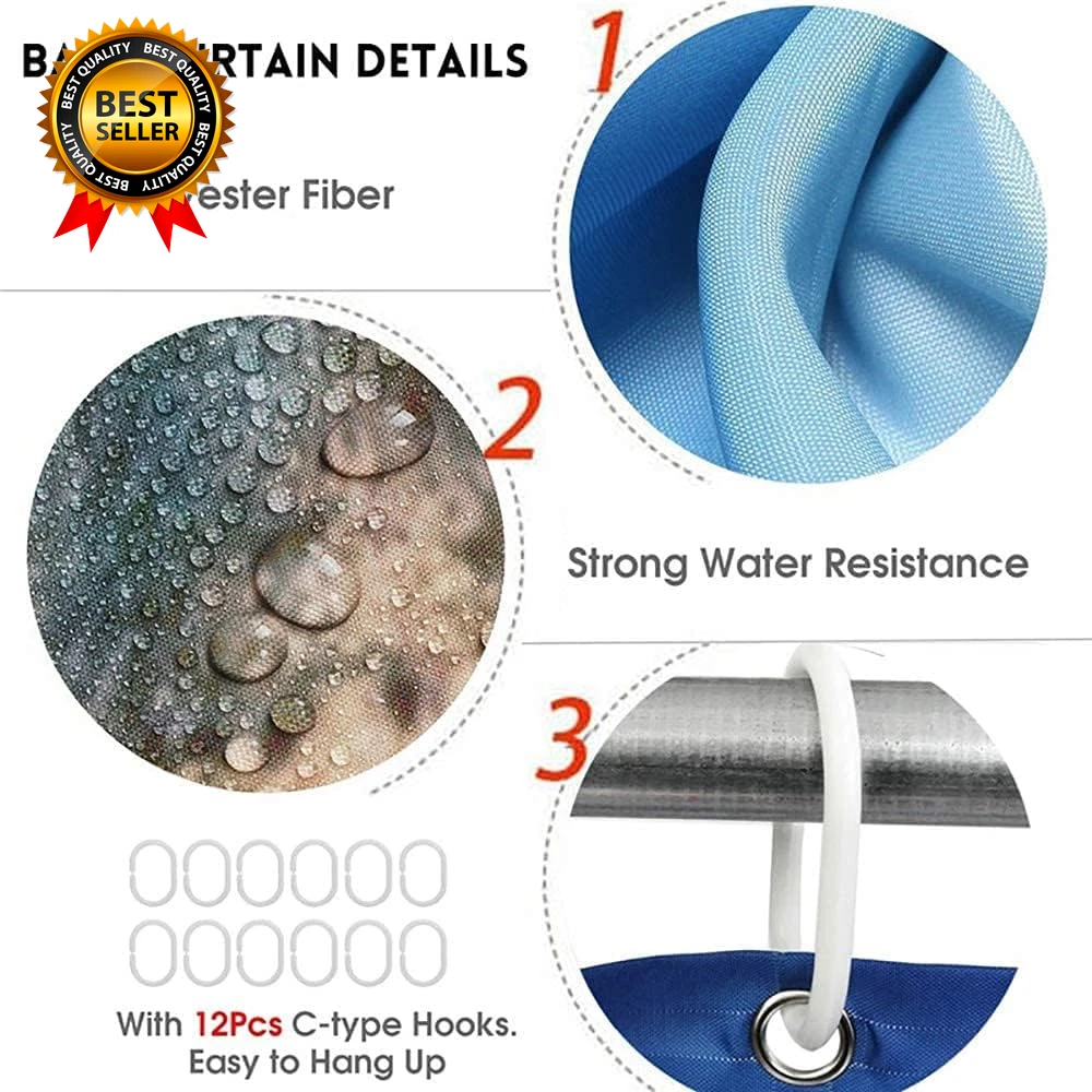 4PCS Blue Rose and Leopard Shower Curtain Bathroom Set with Rug Toilet Lid Cover