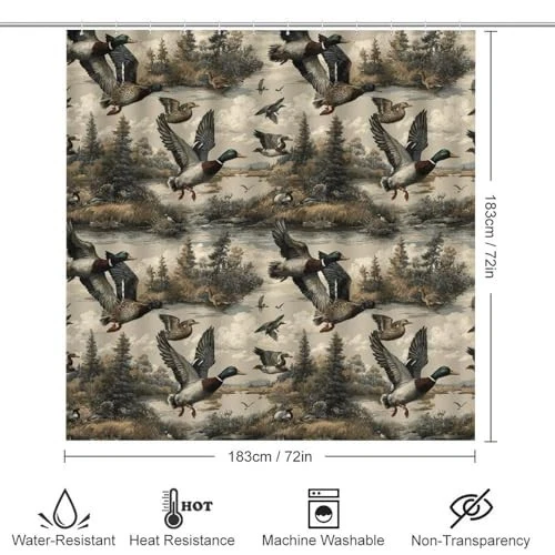 4PCS Camouflage Shower Curtain Set with Non-Slip Rug & Toilet Lid Cover, 72"x72
