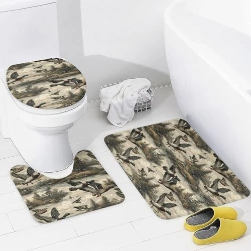 4PCS Camouflage Shower Curtain Set with Non-Slip Rug & Toilet Lid Cover, 72"x72