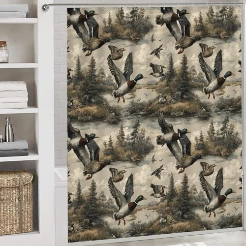 4PCS Camouflage Shower Curtain Set with Non-Slip Rug & Toilet Lid Cover, 72"x72
