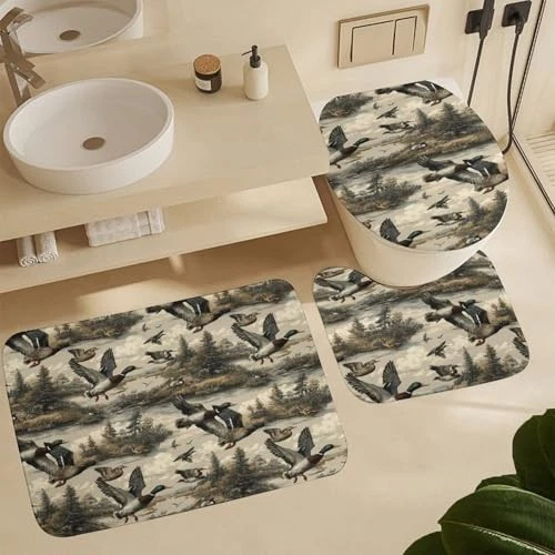 4PCS Camouflage Shower Curtain Set with Non-Slip Rug & Toilet Lid Cover, 72"x72