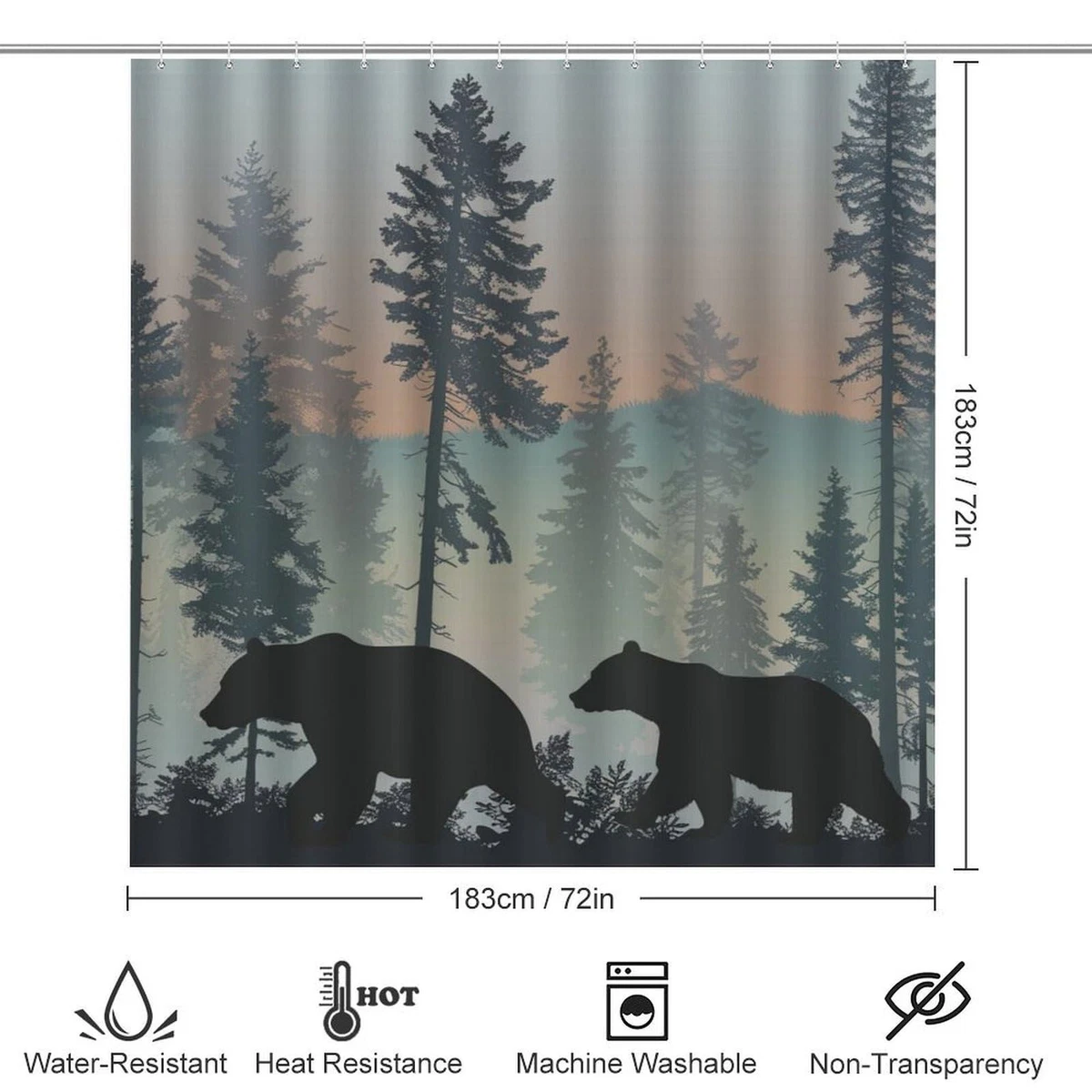 4Pcs Cute Animal Forest Shower Curtain Set, Non-Slip Rugs & Toilet Lid Cover, 72