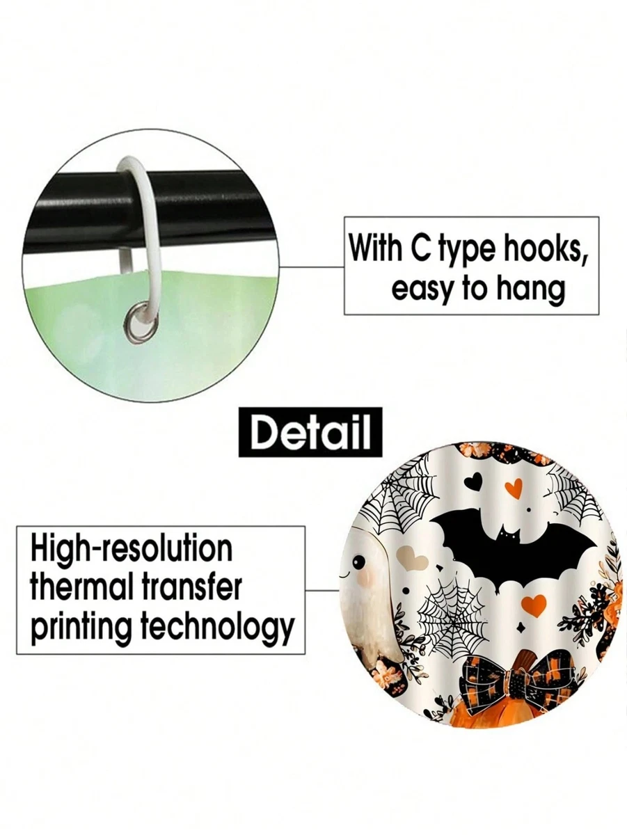 4Pcs Cute Halloween Ghost Shower Curtain Set Bath Rugs Toilet Lid Cover w/ Hooks