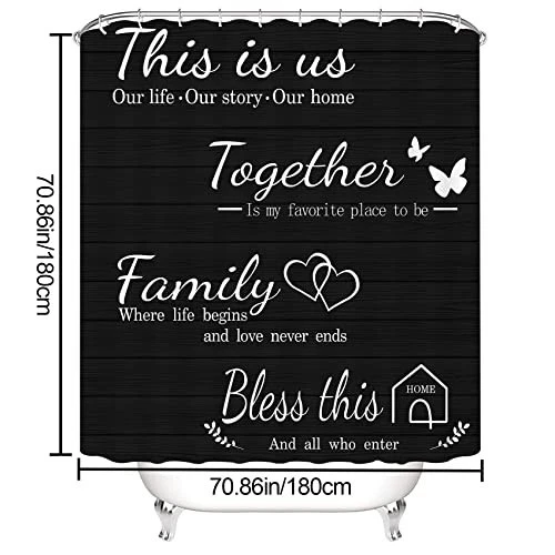 4Pcs Family Shower Curtain Set with Non-Slip Rugs, Toilet Lid Cover & Bath Mat -