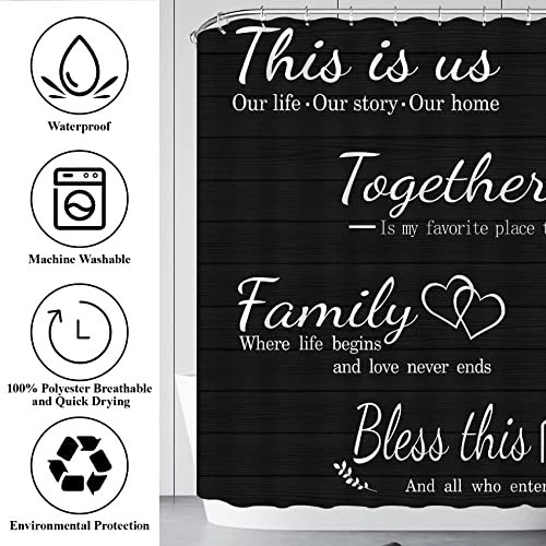 4Pcs Family Shower Curtain Set with Non-Slip Rugs, Toilet Lid Cover & Bath Mat -