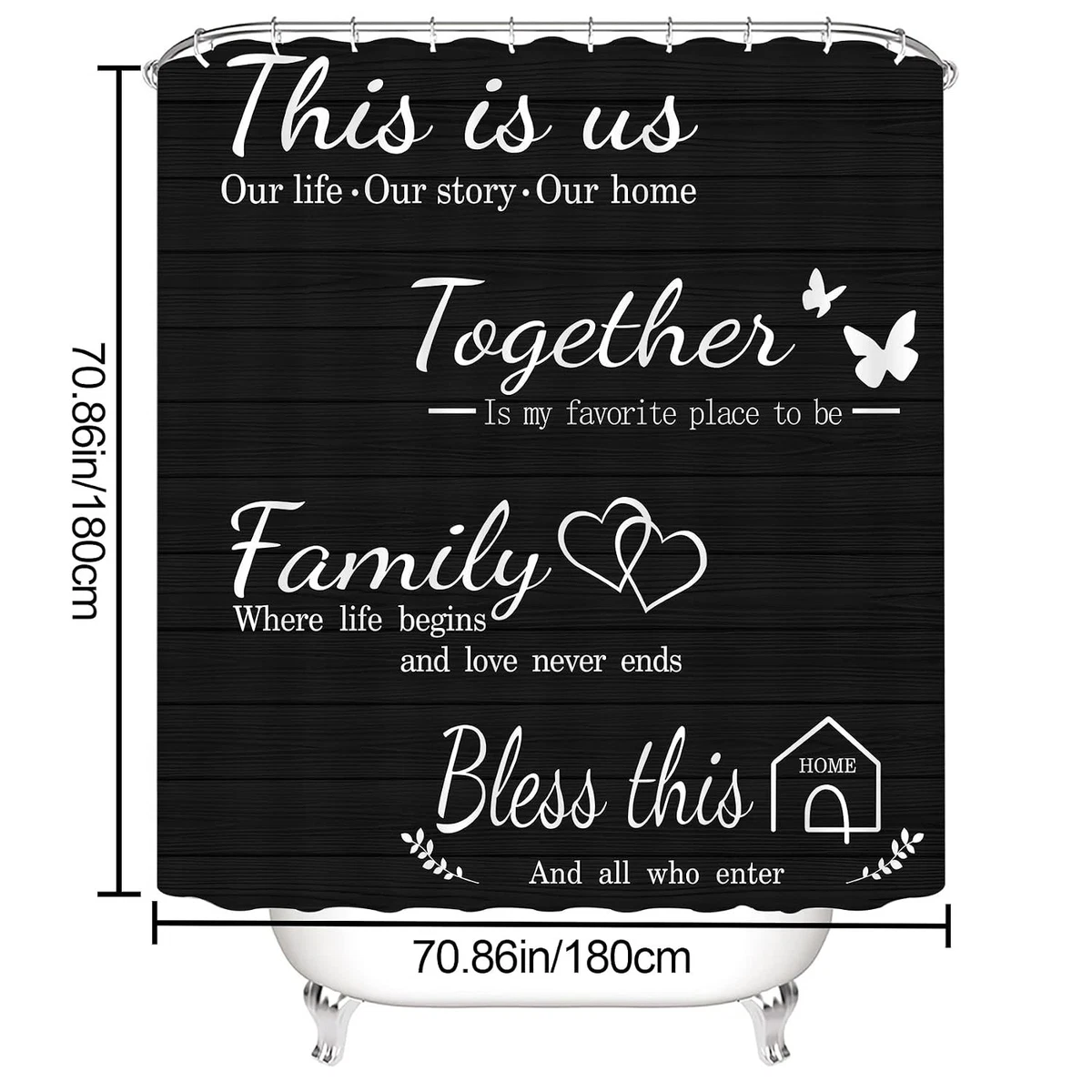 4Pcs Family Shower Curtain Sets with Non-Slip Rugs Toilet Lid Cover and Bath Mat