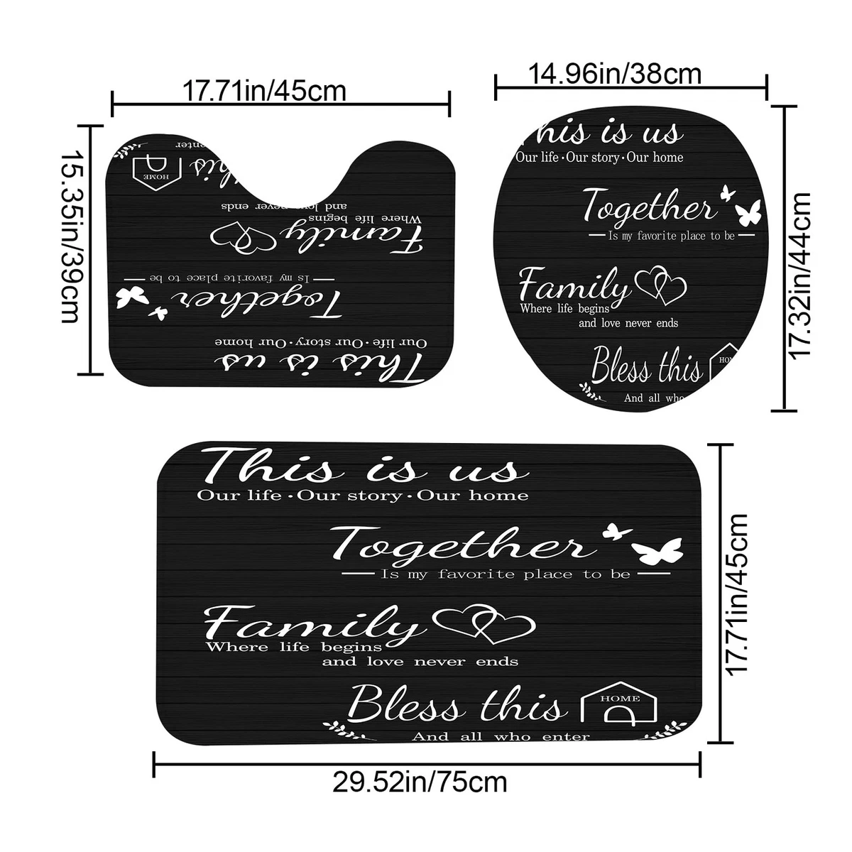 4Pcs Family Shower Curtain Sets with Non-Slip Rugs Toilet Lid Cover and Bath