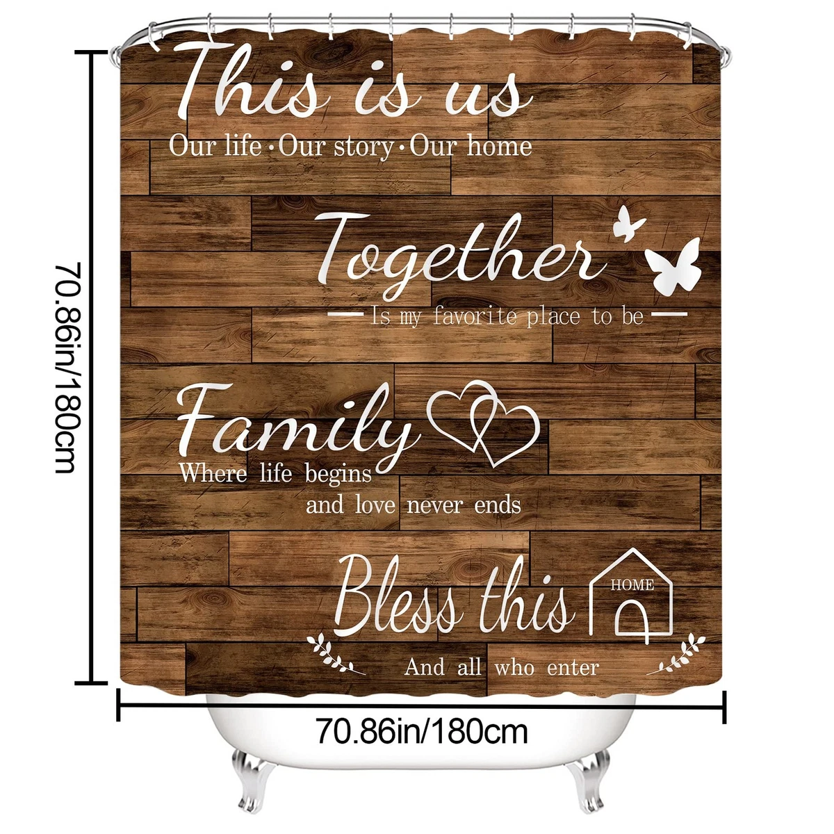4Pcs Family Shower Curtain Sets with NonSlip Rugs, Toilet Lid Cover and Bath ...