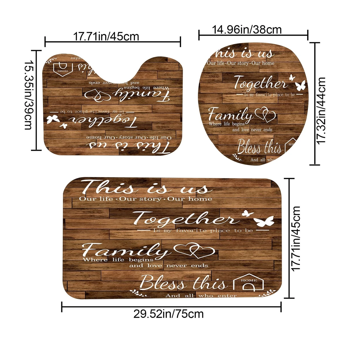 4Pcs Family Shower Curtain Sets with NonSlip Rugs, Toilet Lid Cover and Bath ...