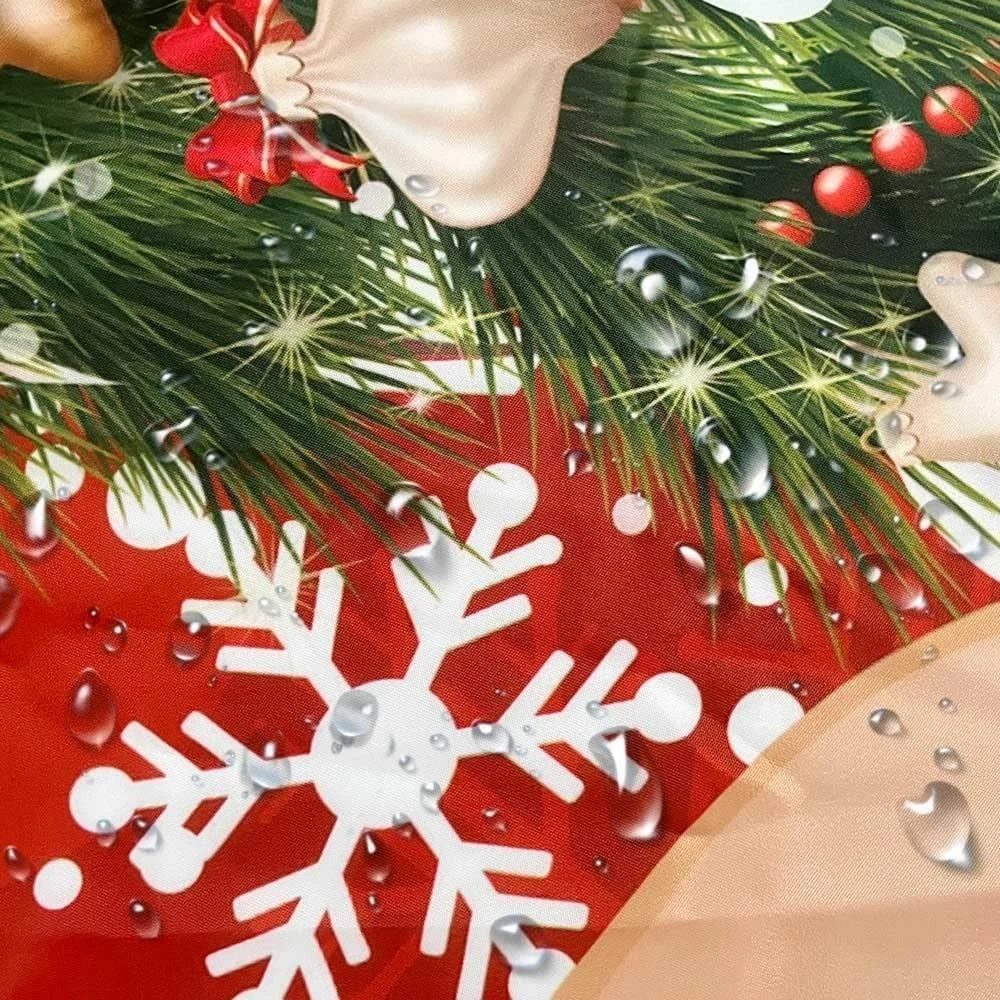 4Pcs Merry Christmas Tree Shower Curtain Sets Red with Rug Toilet Lid Cover and