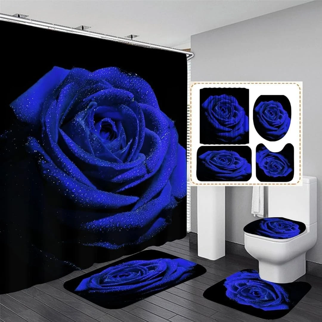4PCS Modern Motivational Shower Curtain Sets W/ Non-Slip Rugs Toilet Lid Cover &