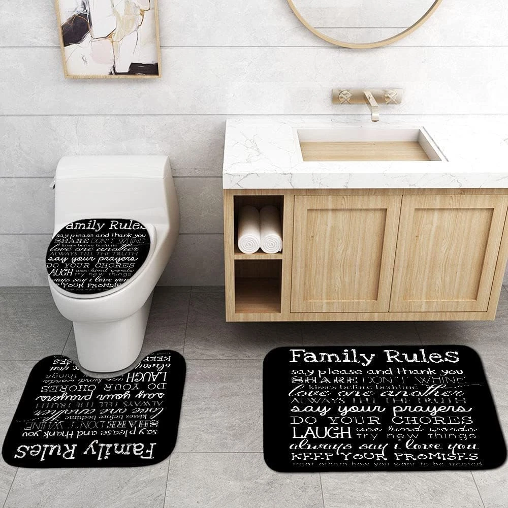 4PCS Modern Shower Curtain Sets with Non-Slip Rugs Toilet Lid Cover and Bath