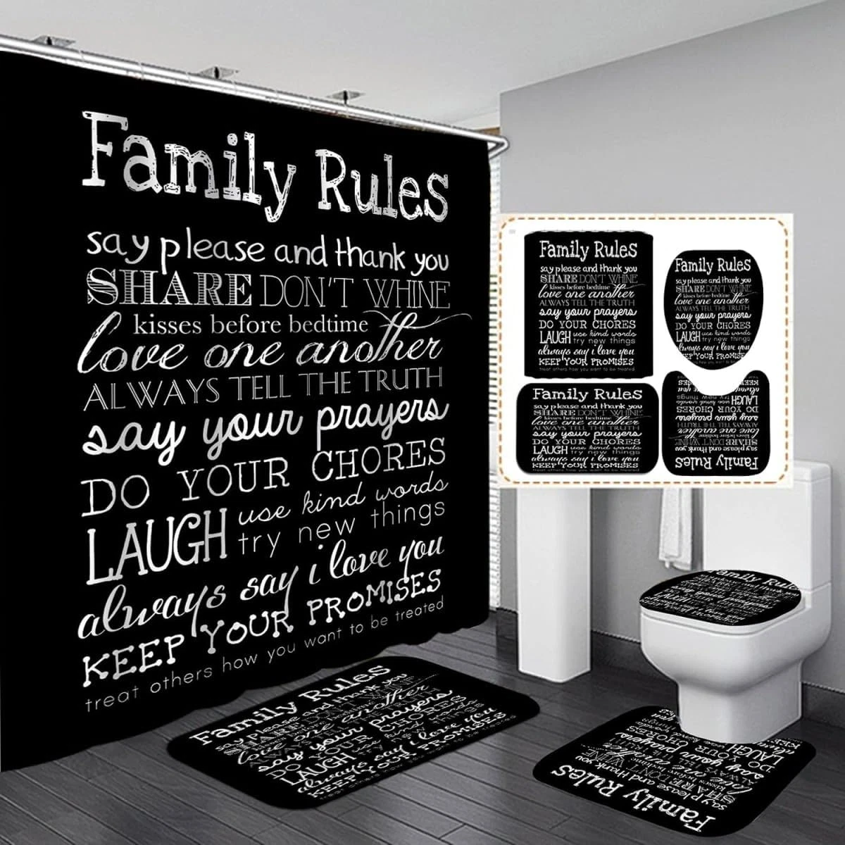 4PCS Modern Shower Curtain Sets with Non-Slip Rugs Toilet Lid Cover and Bath