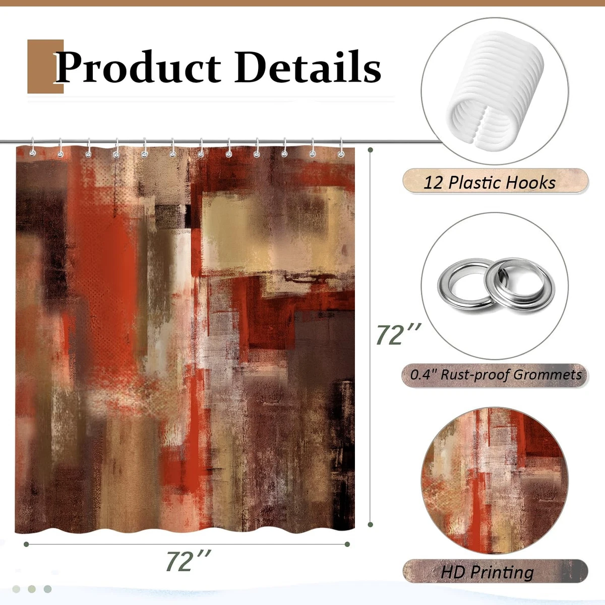 4Pcs Orange Abstract Shower Curtain Sets Non-Slip Bath Rugs, Toilet Lid Cover...
