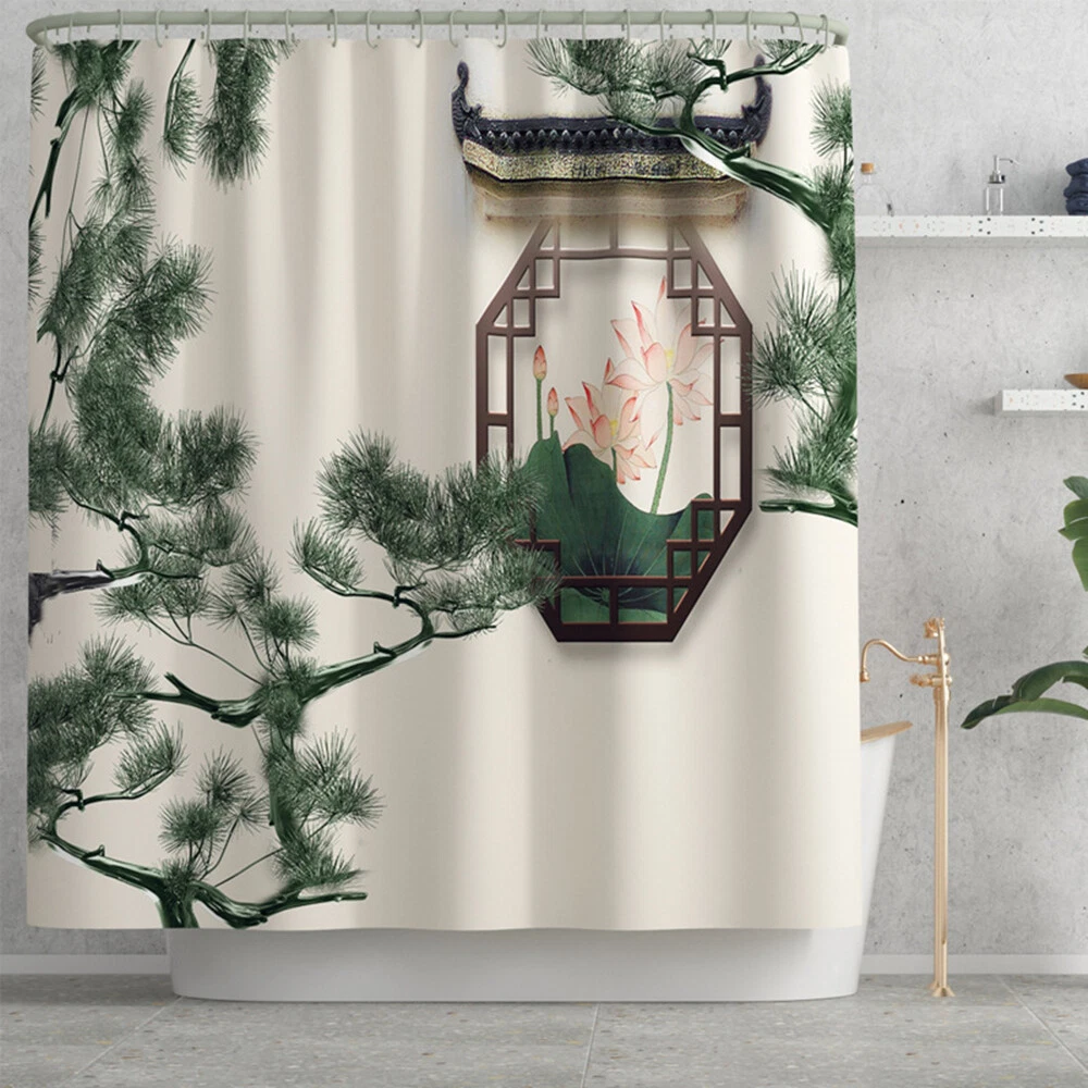 4Pcs/Set Retro Window Sill Waterproof Shower Curtain Toilet Lid Cover Bath Mat