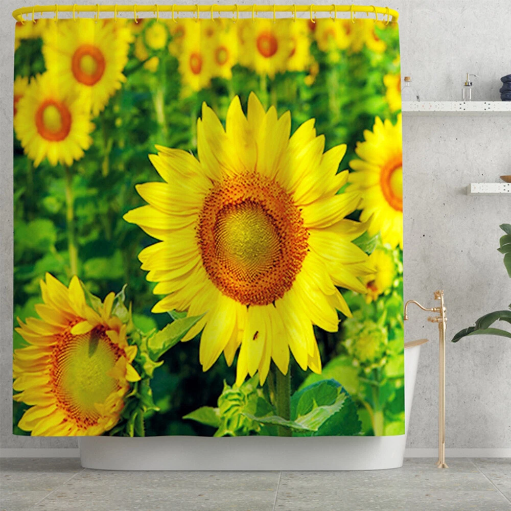 4Pcs/Set Sunflower Waterproof Shower Curtain Toilet Lid Cover Anti-Slip Bath Mat