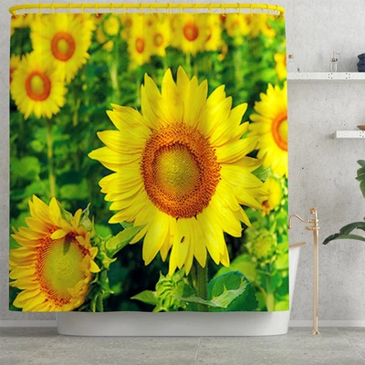 4Pcs/Set Sunflower Waterproof Shower Curtain Toilet Lid Cover Anti-Slip Bath Mat