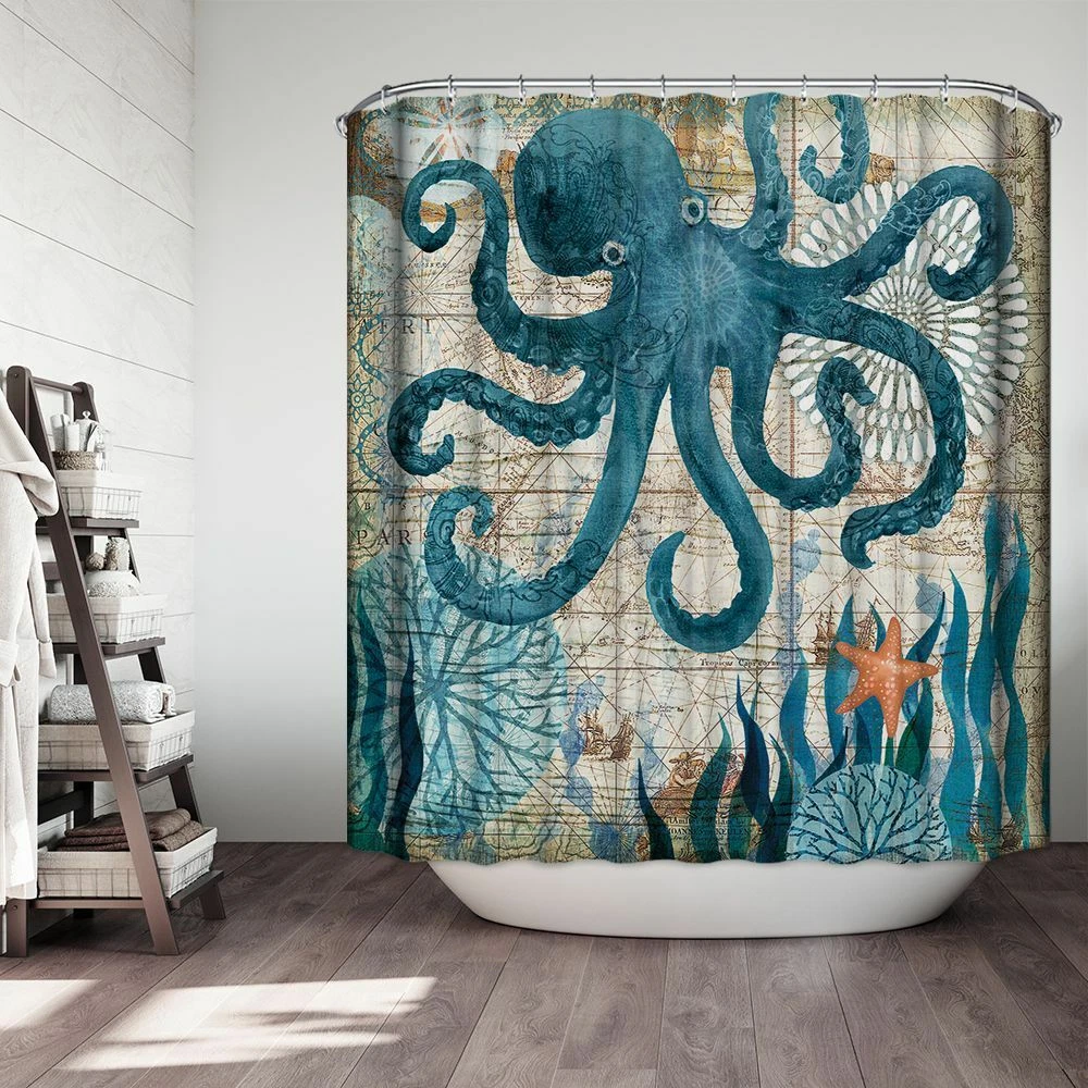 4PCS/Set Turtles Bathroom Non-Slip Shower Curtain+Rug+Lid Toilet Cover+Bath Mat