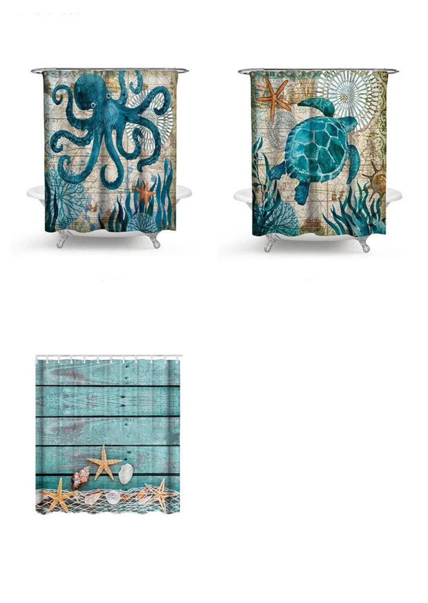 4PCS/Set Turtles Bathroom Non-Slip Shower Curtain+Rug+Lid Toilet Cover+Bath Mat