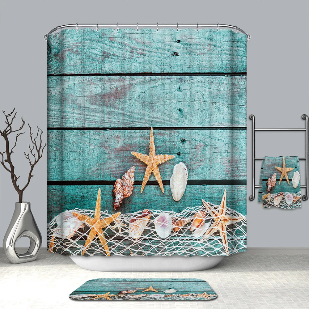 4PCS/Set Turtles Bathroom Non-Slip Shower Curtain+Rug+Lid Toilet Cover+Bath Mat