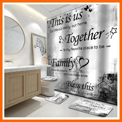4Pcs Shower Curtain Set with Toilet Lid Cover and Non-Slip Rugs for Bathroom,...