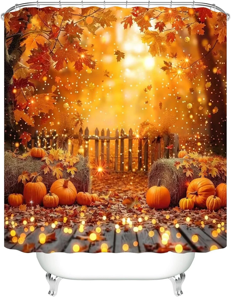 4PCS Thanksgiving Shower Curtain Bathroom Sets with Rugs, Toilet Lid Cover an...