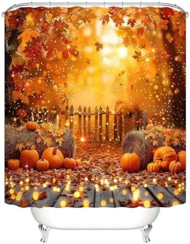 4PCS Thanksgiving Shower Curtain Bathroom Sets with Rugs, Toilet Lid Cover an...