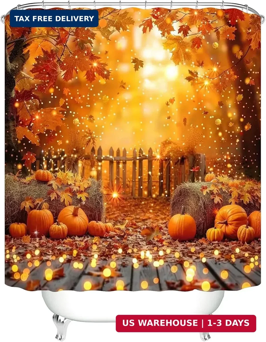 4PCS Thanksgiving Shower Curtain Bathroom Sets with Rugs, Toilet Lid Cover and B